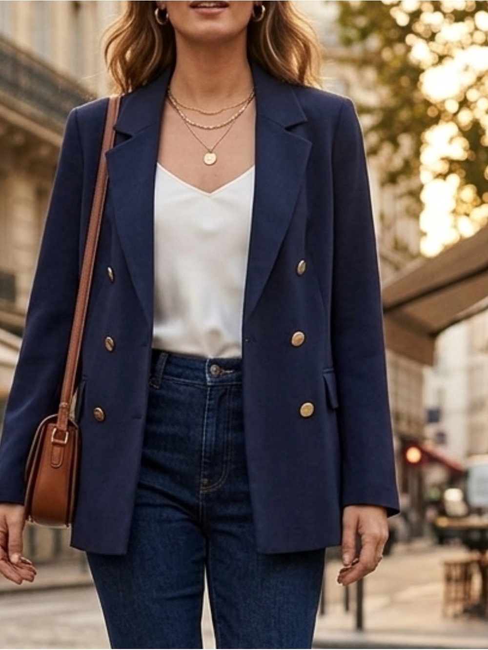H&M Navy Double-Breasted Blazer with Gold Buttons